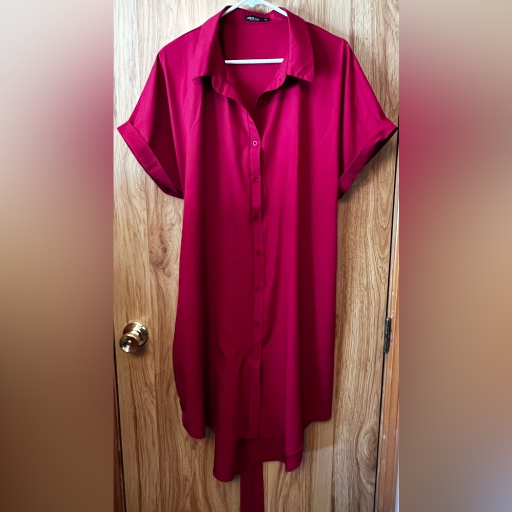 SHEIN Curve High Low Belted Shirt Dress